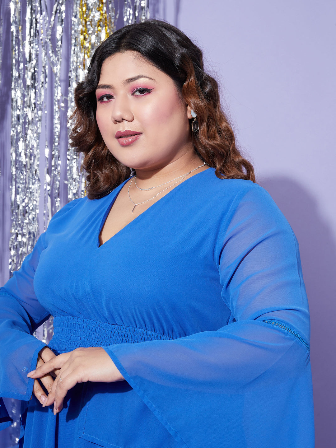 Women's Blue Boho Sleeve Skater Dress - SASSAFRAS