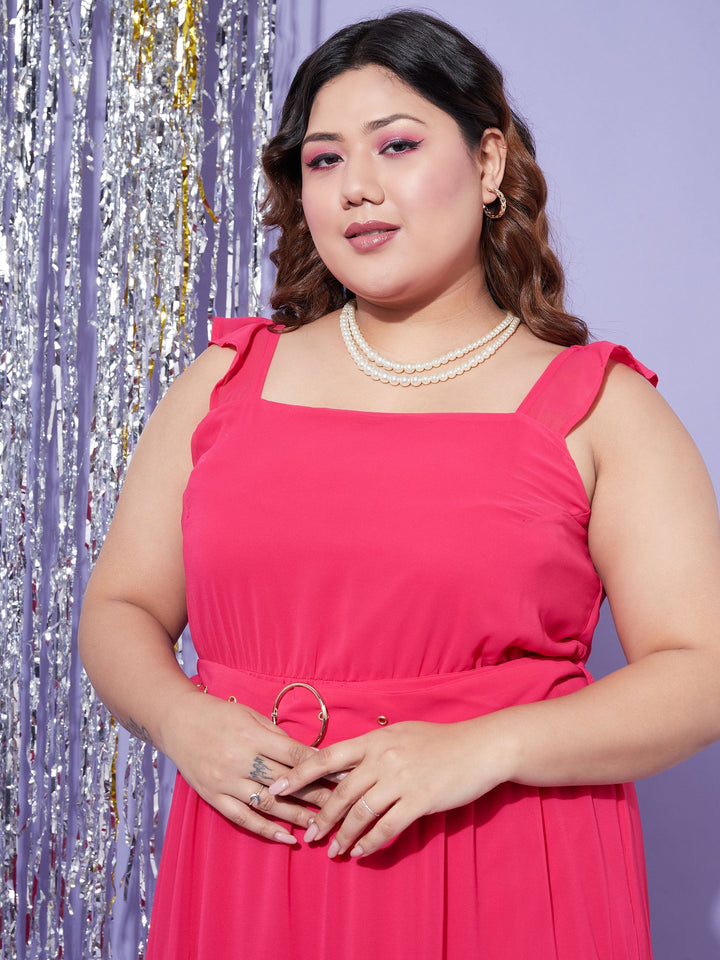 Women's Magenta Strappy Frill Tiered Maxi Dress - SASSAFRAS