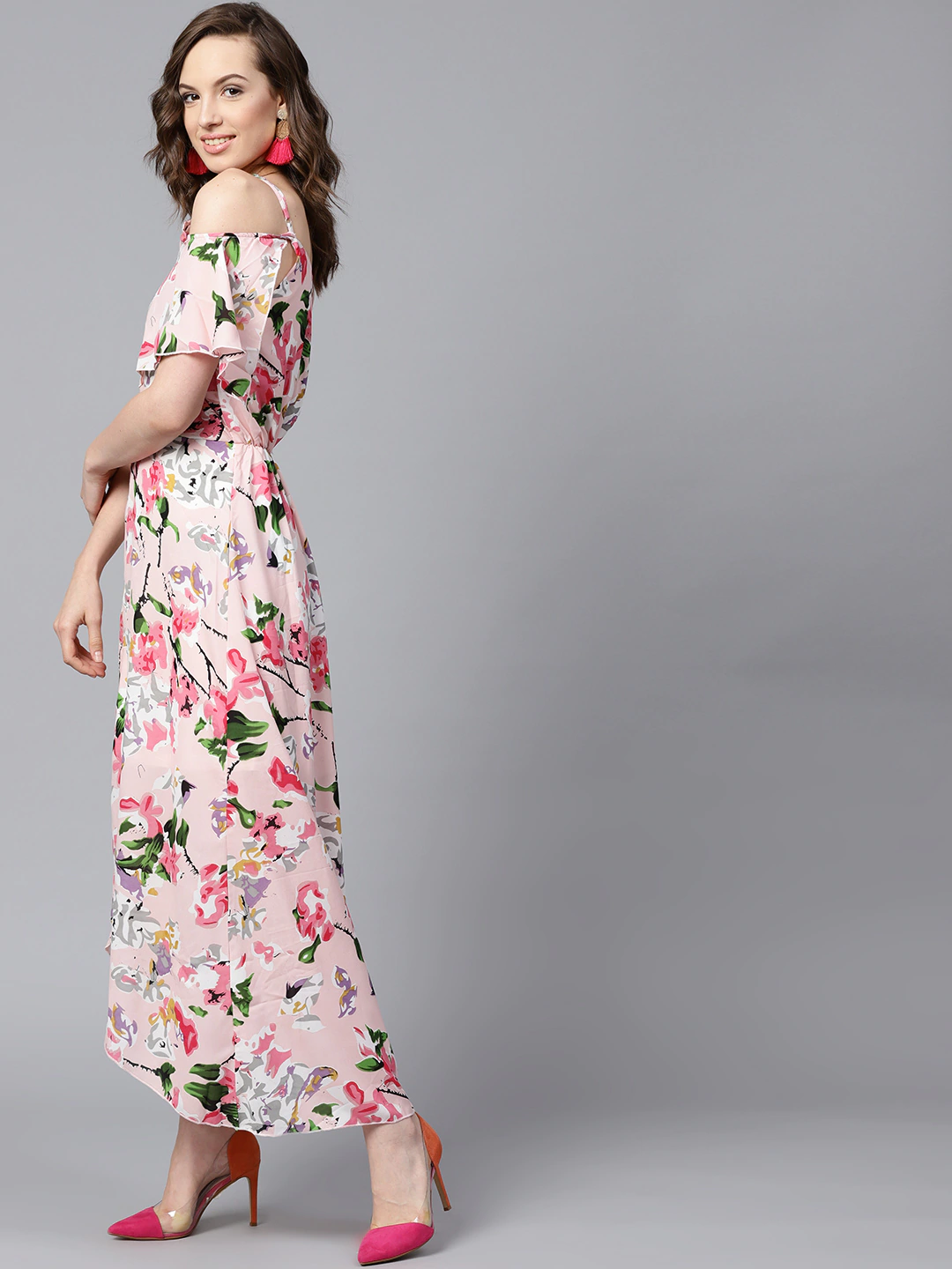 Women's Pink Floral Layered High Low Maxi Dress - SASSAFRAS