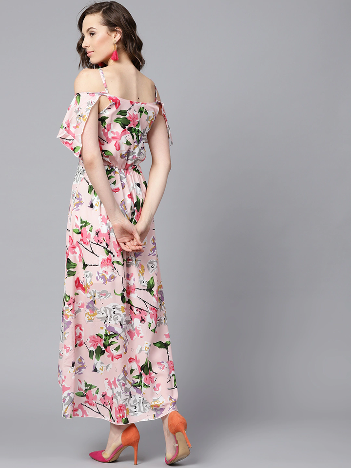 Women's Pink Floral Layered High Low Maxi Dress - SASSAFRAS