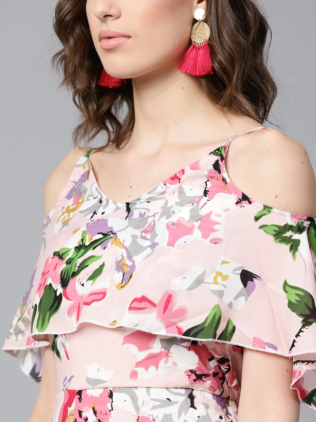 Women's Pink Floral Layered High Low Maxi Dress - SASSAFRAS