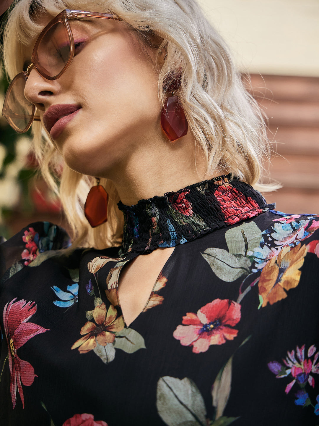 Women's Black Chiffon Floral Choker Dress - SASSAFRAS