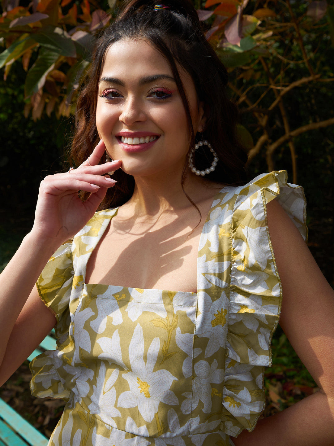 Women's Olive Floral Back Tie-Knot Detail Maxi Dress - SASSAFRAS