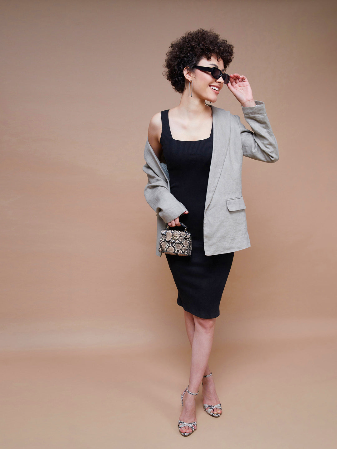 Women's Black Rib Square Neck Midi Dress - SASSAFRAS