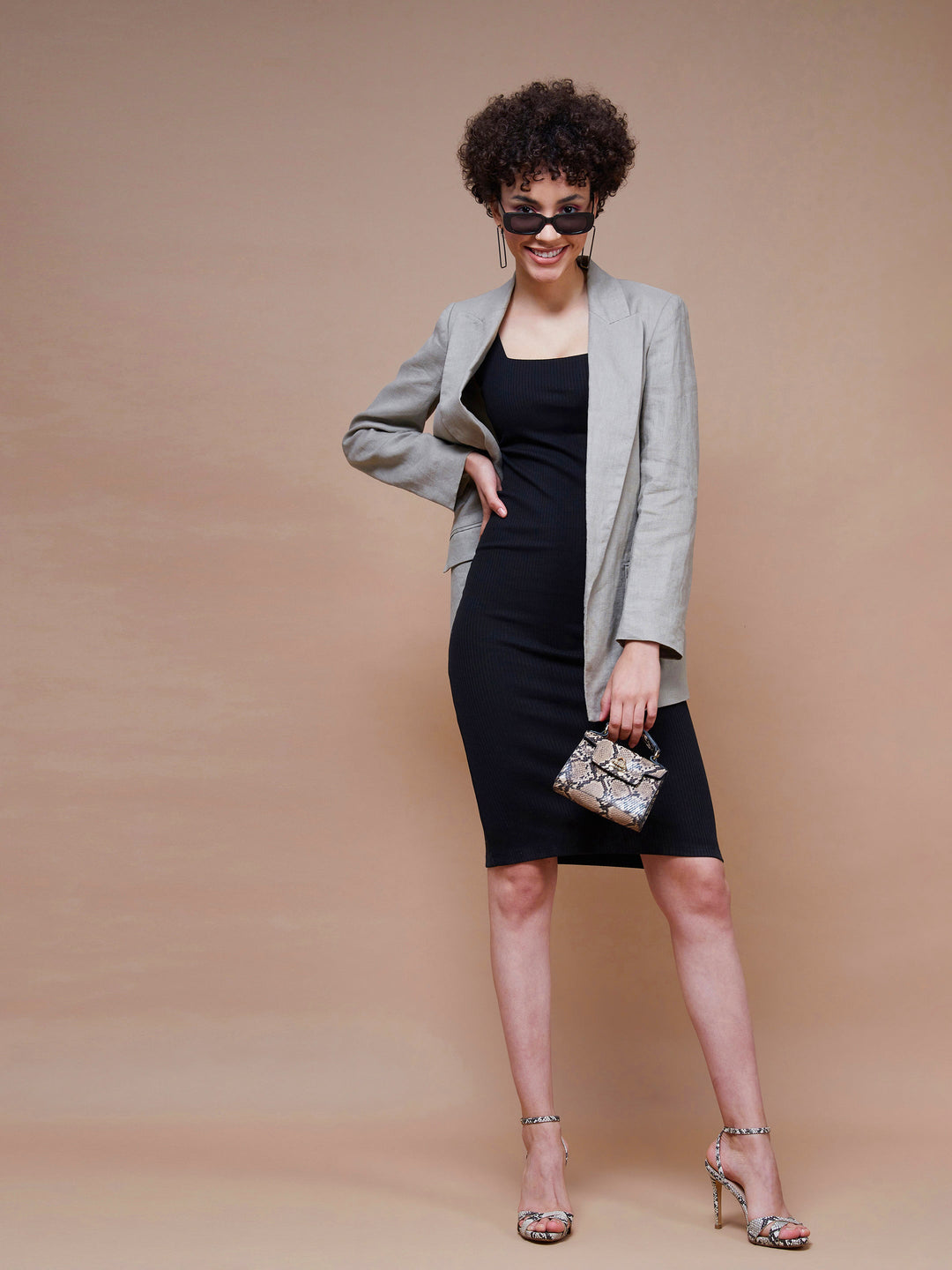 Women's Black Rib Square Neck Midi Dress - SASSAFRAS