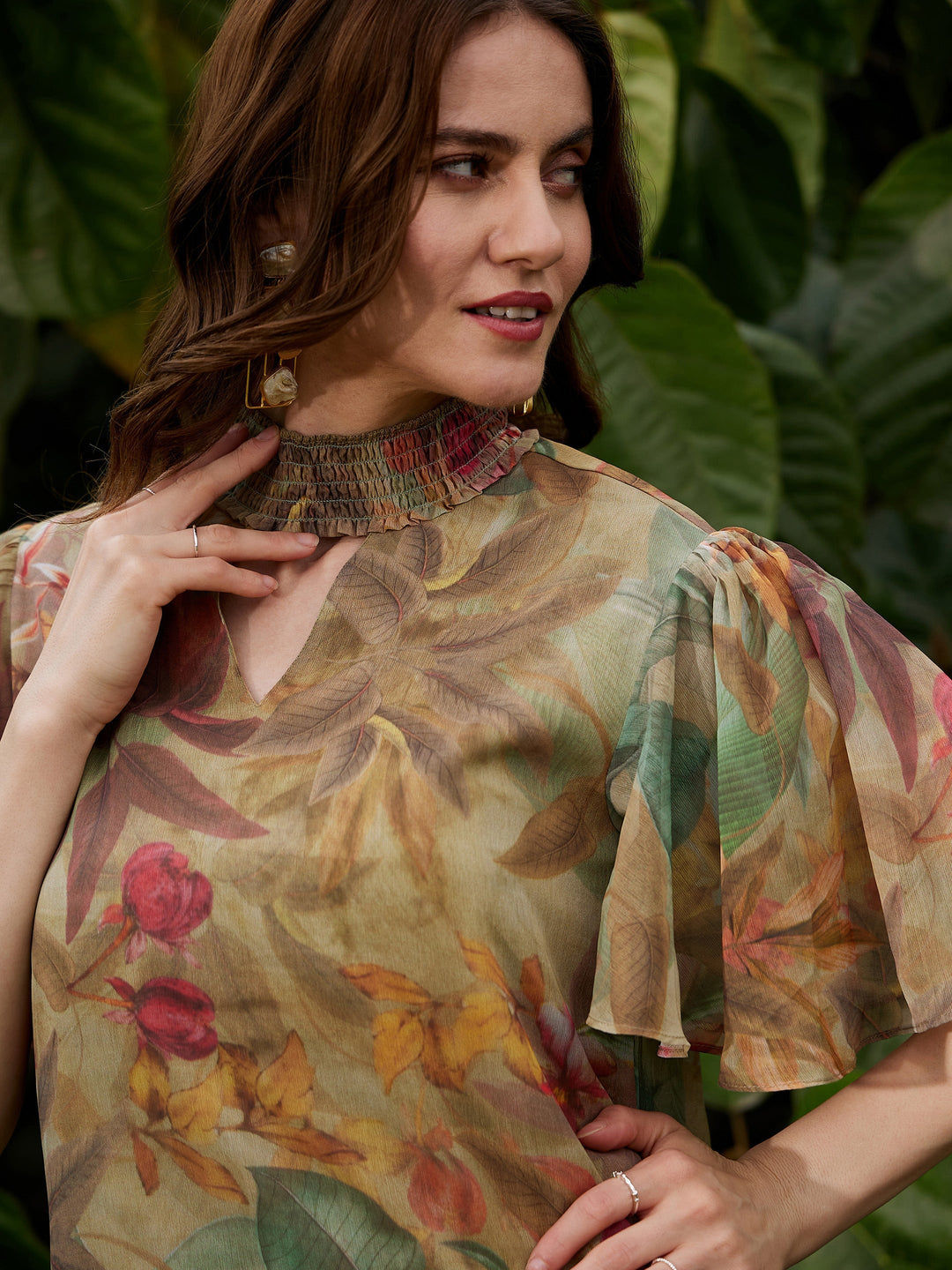 Women's Green Jungle Print Tiered Short Dress - SASSAFRAS