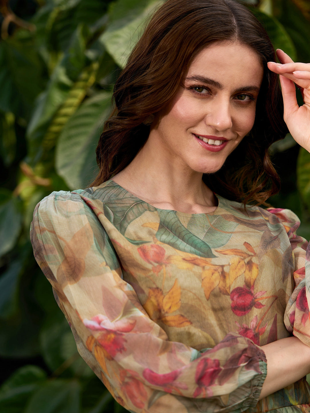 Women's Green Jungle Print Waist Cut Out Maxi Dress - SASSAFRAS