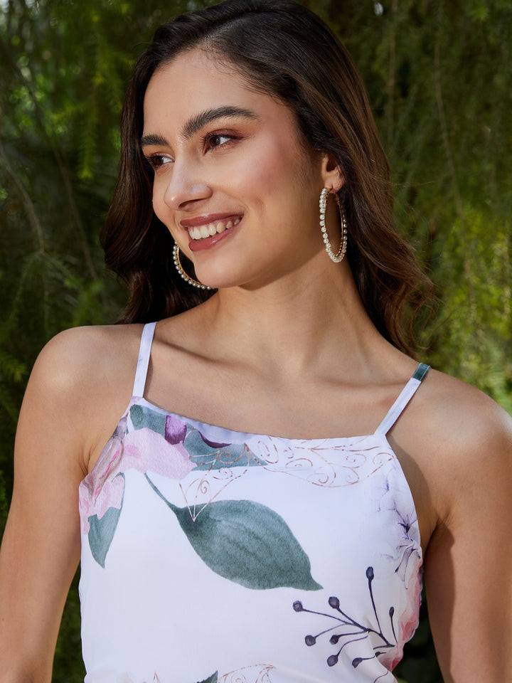 Women's White Floral Strappy Maxi Dress - SASSAFRAS