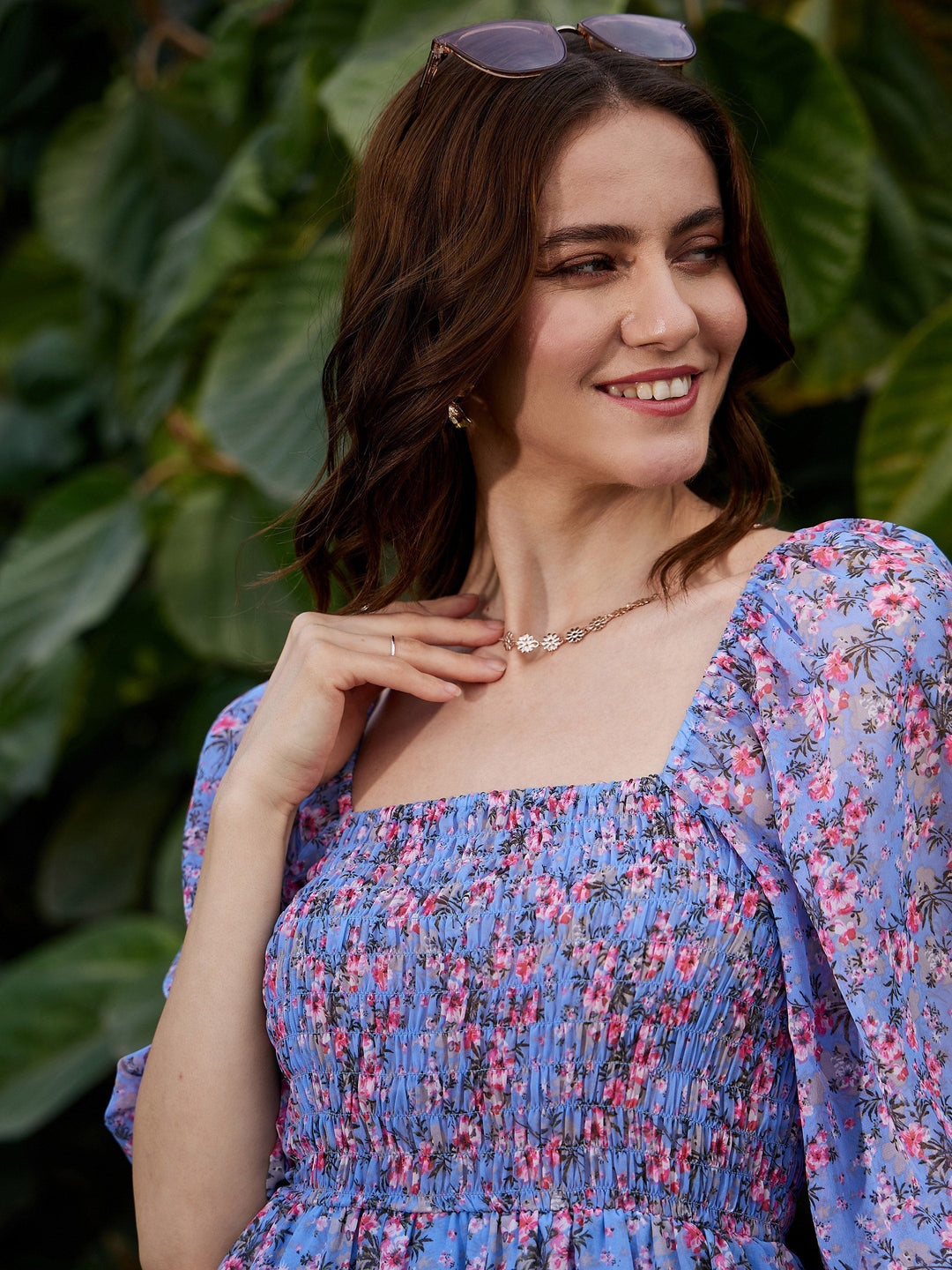 Women's Blue Floral Off Shoulder Mini Dress - SASSAFRAS