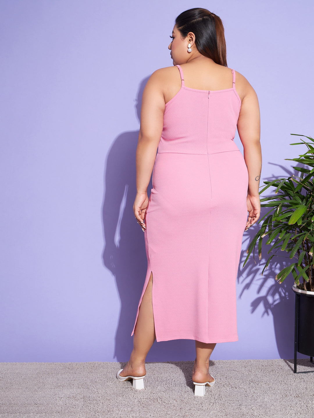 Women's Pink Solid Strappy Dress With Shrug - SASSAFRAS