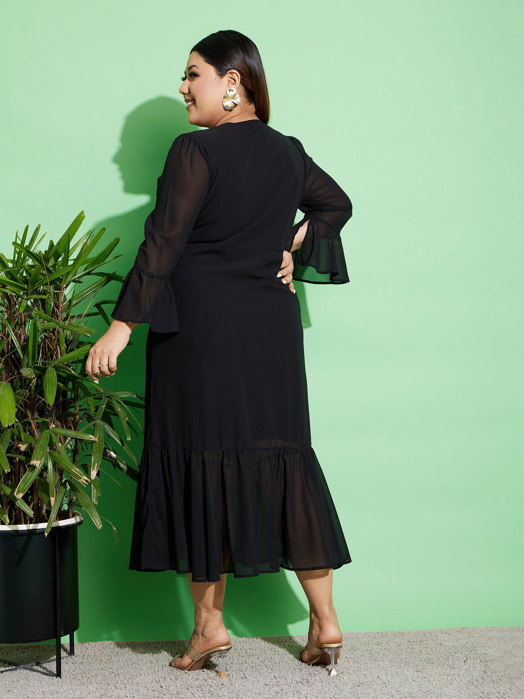 Women's Black Chain Detail Wrap Dress - SASSAFRAS