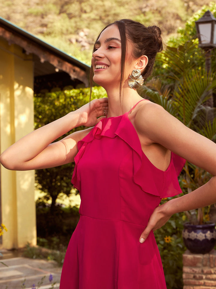 Women's Magenta Strappy High Low Midi Dress - SASSAFRAS