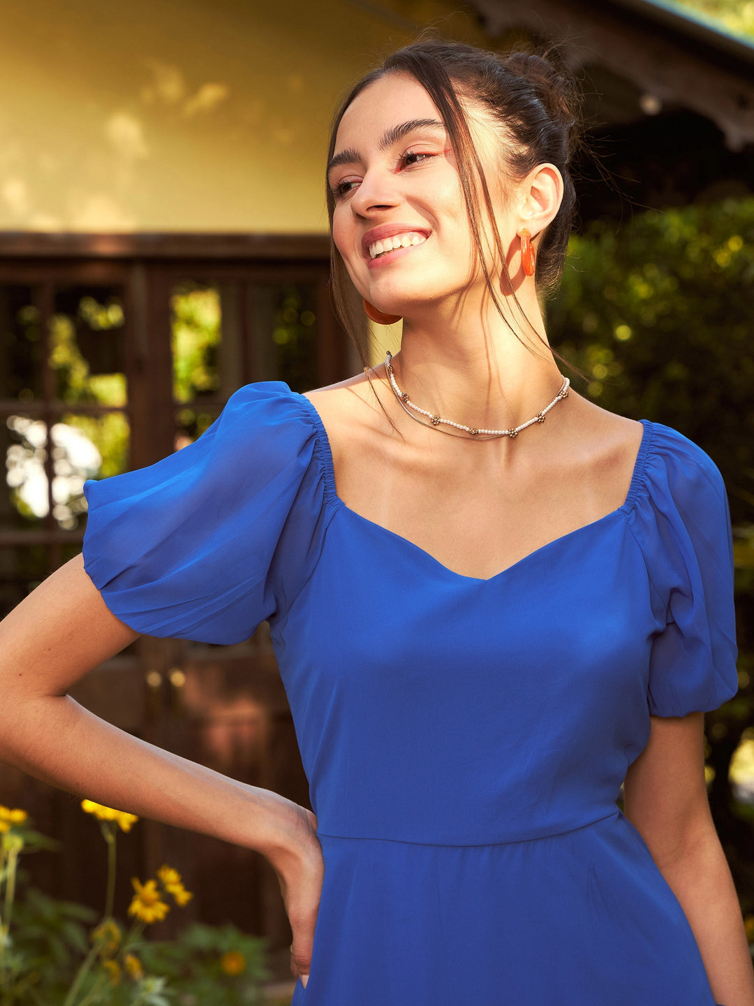 Women's Royal Blue Sweetheart Neck Short Skater Dress - SASSAFRAS