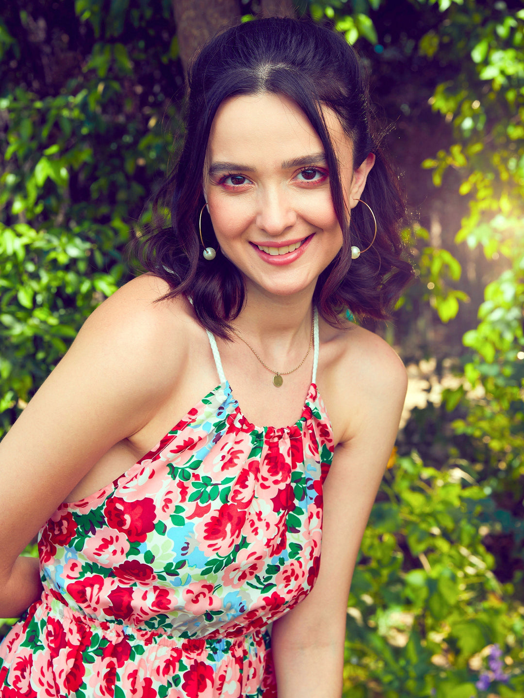 Women's Red Floral Backless Maxi Dress - SASSAFRAS