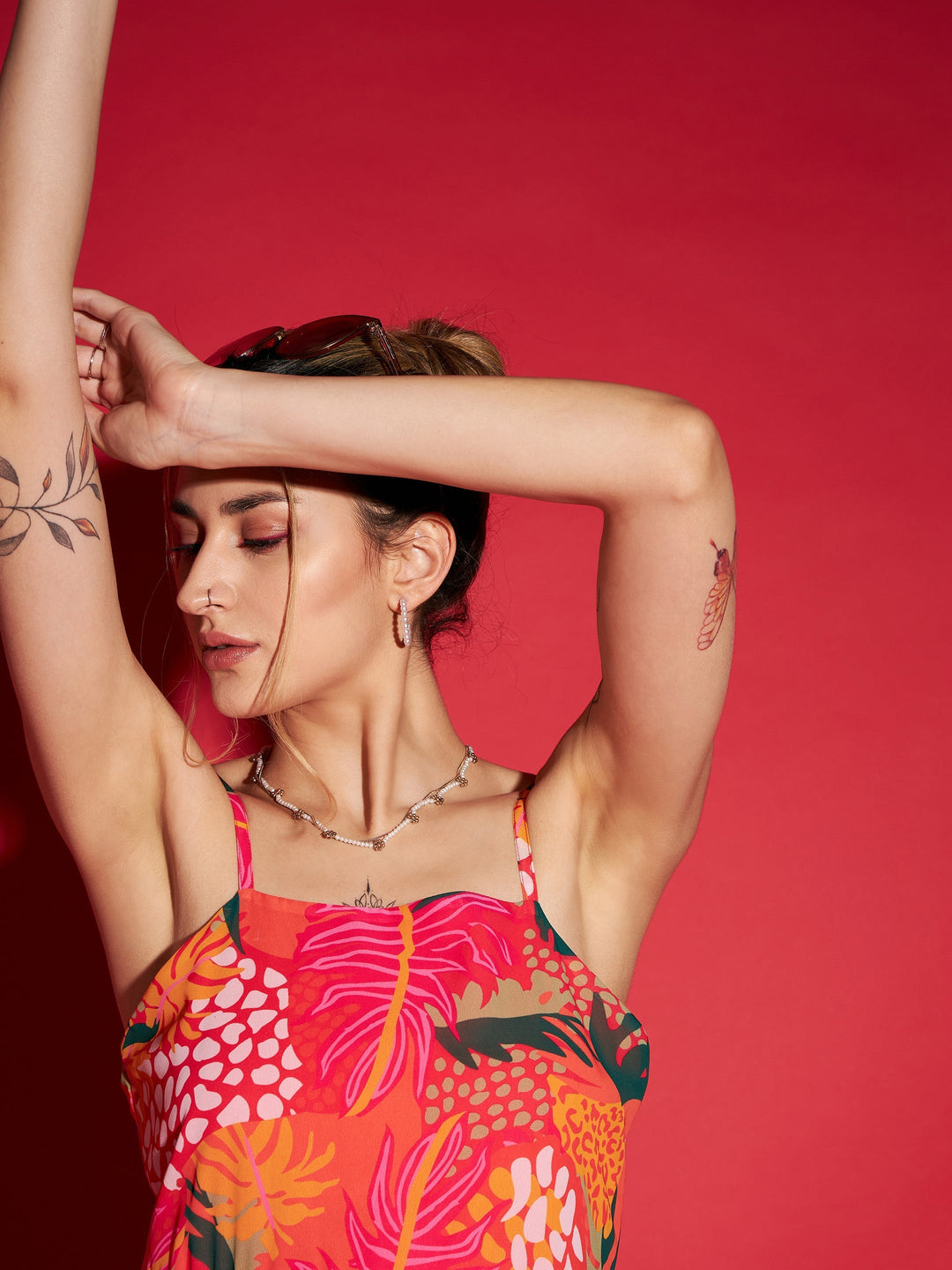 Women's Magenta Floral Strappy Tiered Maxi Dress - SASSAFRAS