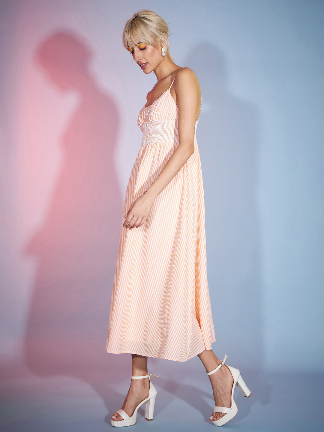 Women's Orange & White Striped Strappy Maxi Dress - SASSAFRAS