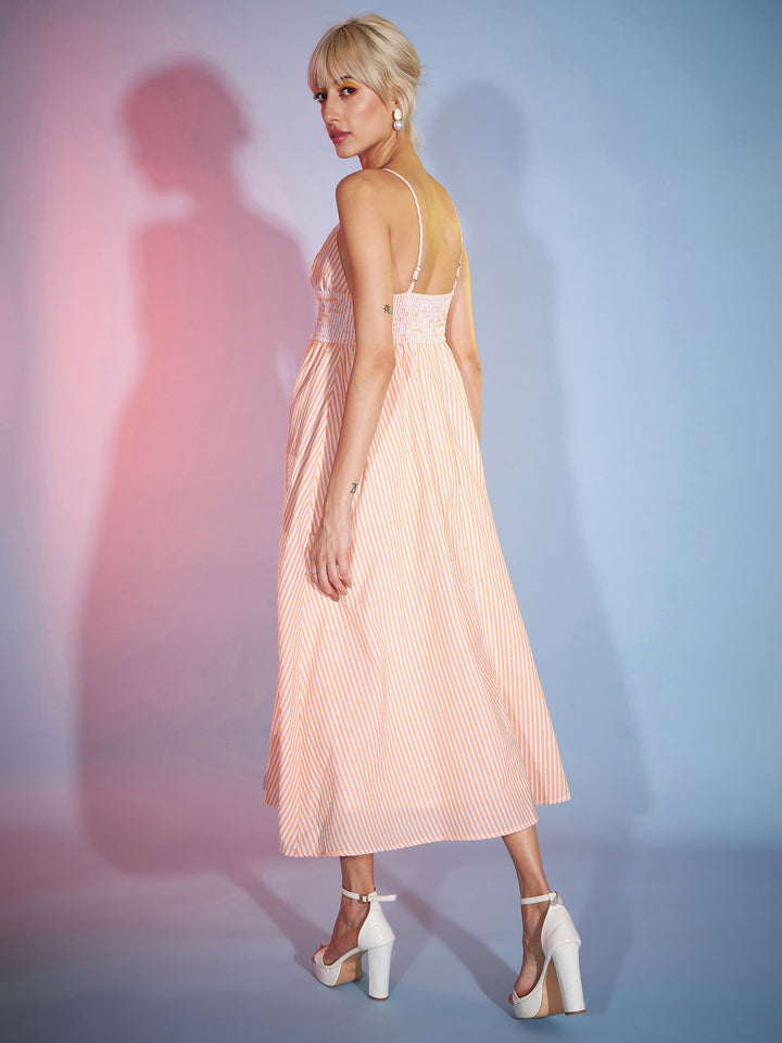 Women's Orange & White Striped Strappy Maxi Dress - SASSAFRAS