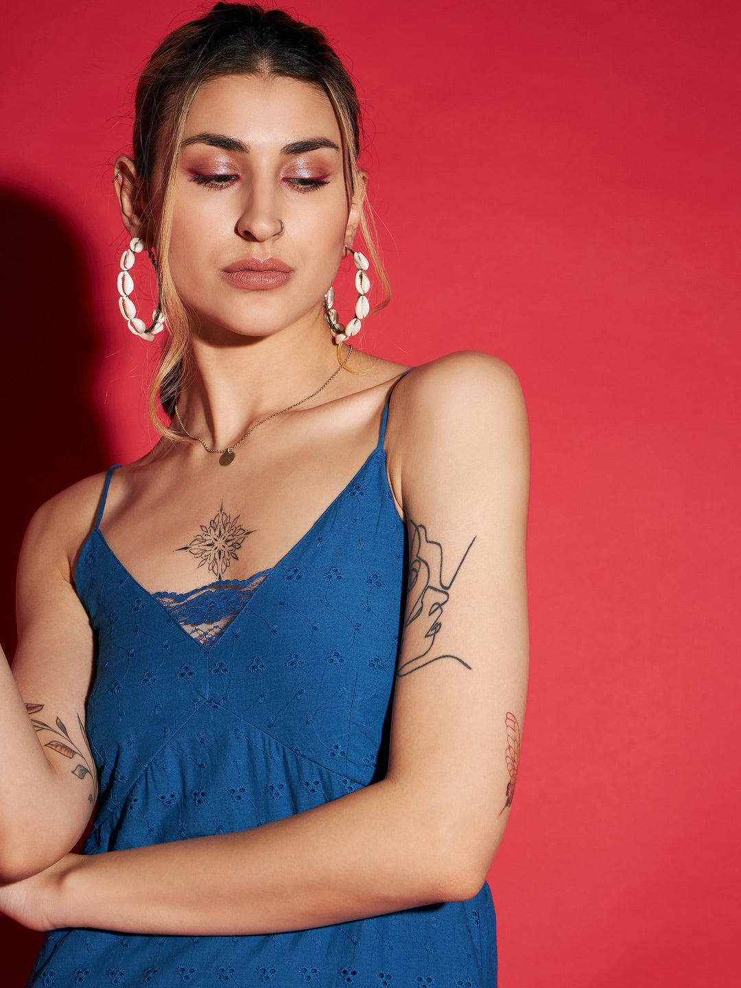 Women's Royal Blue Schiffli Strappy Maxi Dress - SASSAFRAS