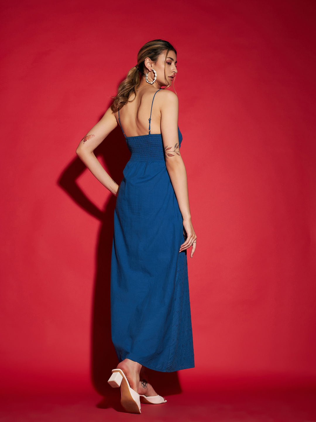 Women's Royal Blue Schiffli Strappy Maxi Dress - SASSAFRAS