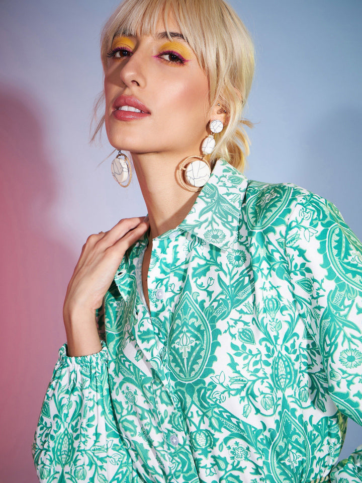 Women's Green Floral Flared Skater Dress - SASSAFRAS