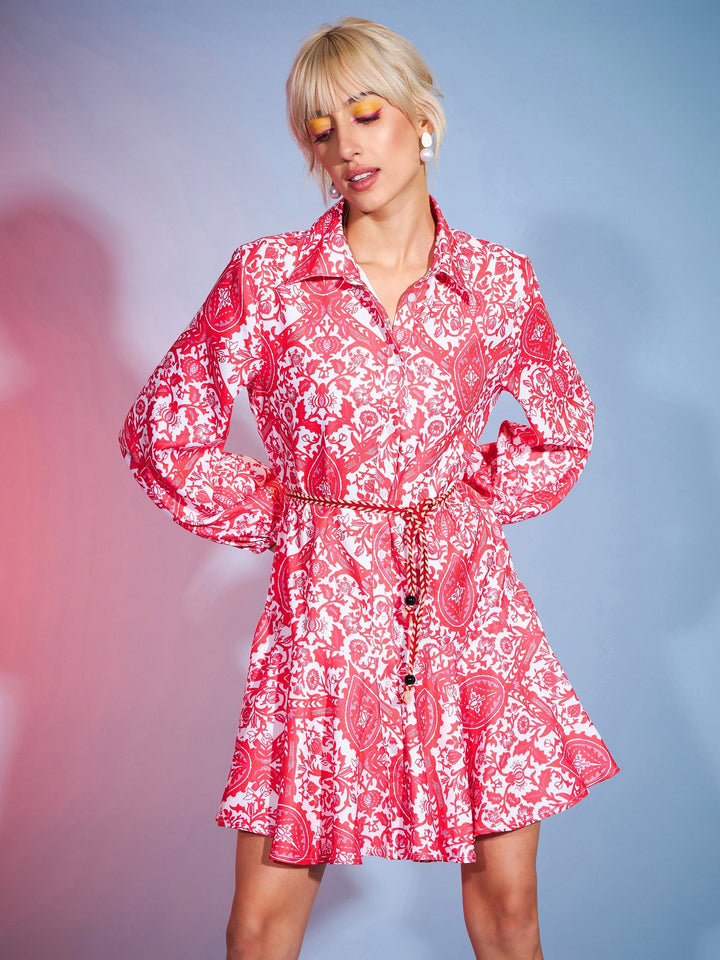 Women's Red Floral Flared Skater Dress - SASSAFRAS