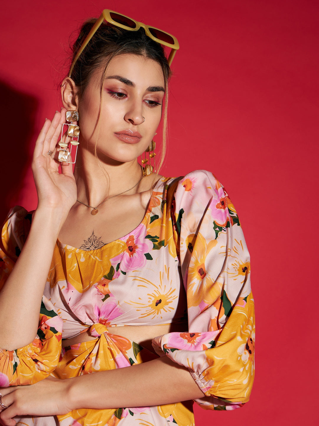 Women's Yellow Floral Side Cut Out Mini Dress - SASSAFRAS