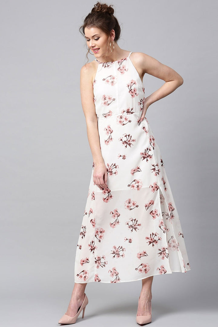 Women's Ivory Floral Halter Maxi - SASSAFRAS