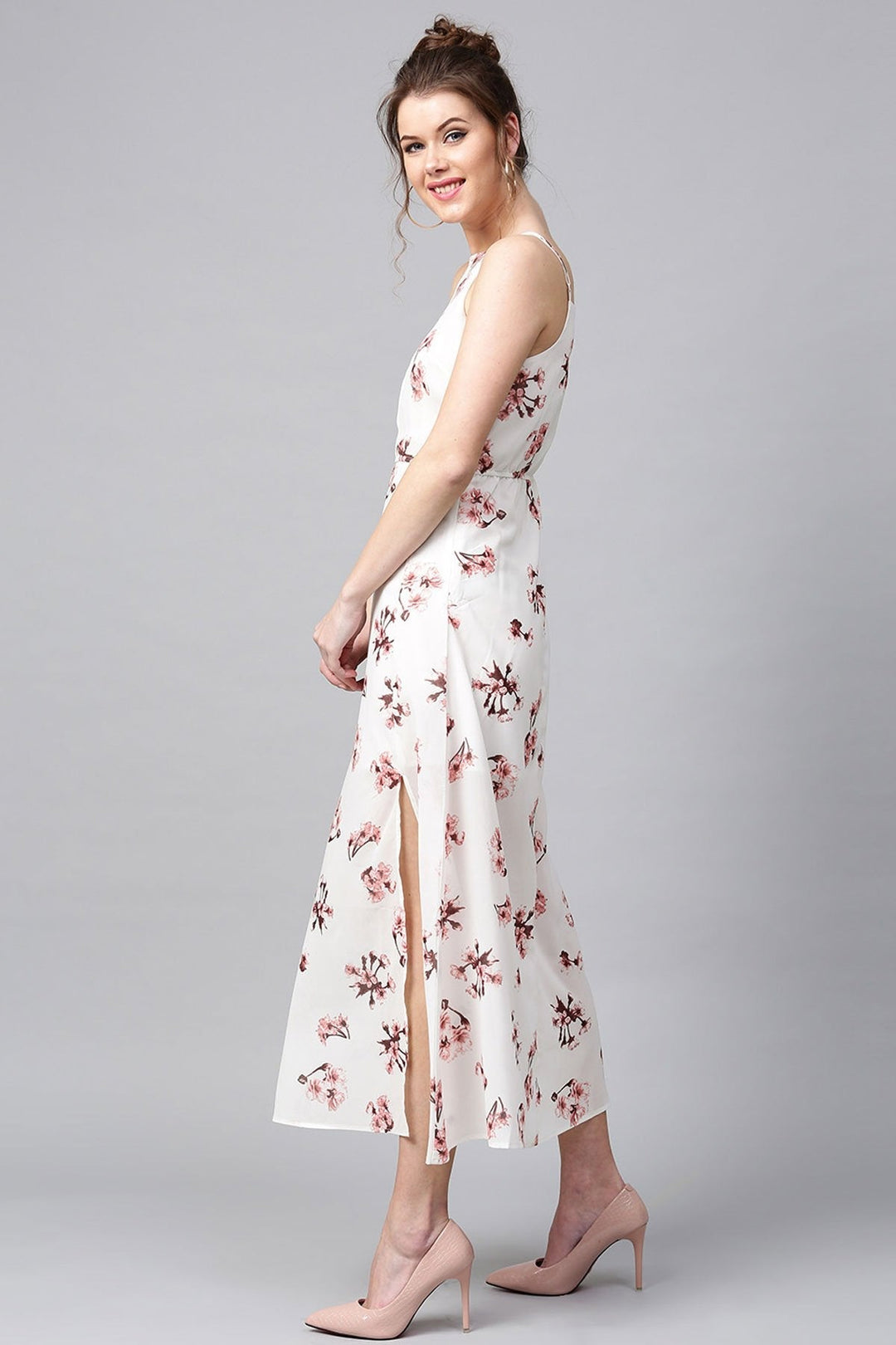 Women's Ivory Floral Halter Maxi - SASSAFRAS