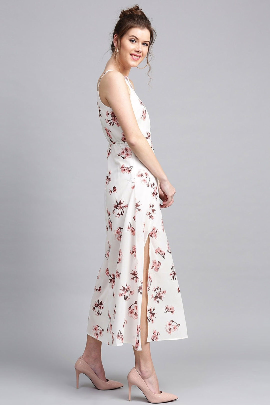 Women's Ivory Floral Halter Maxi - SASSAFRAS