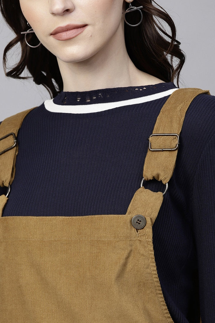 Women's Brown Kangaroo Pocket Corduroy Pinafore - SASSAFRAS