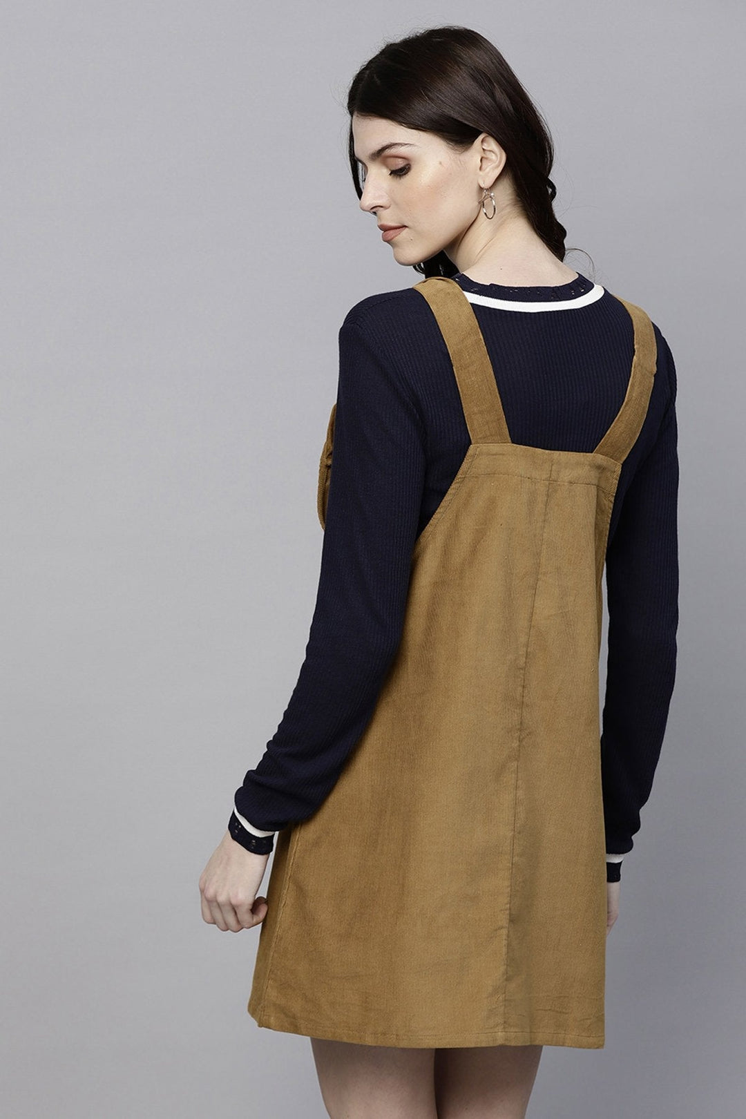 Women's Brown Kangaroo Pocket Corduroy Pinafore - SASSAFRAS