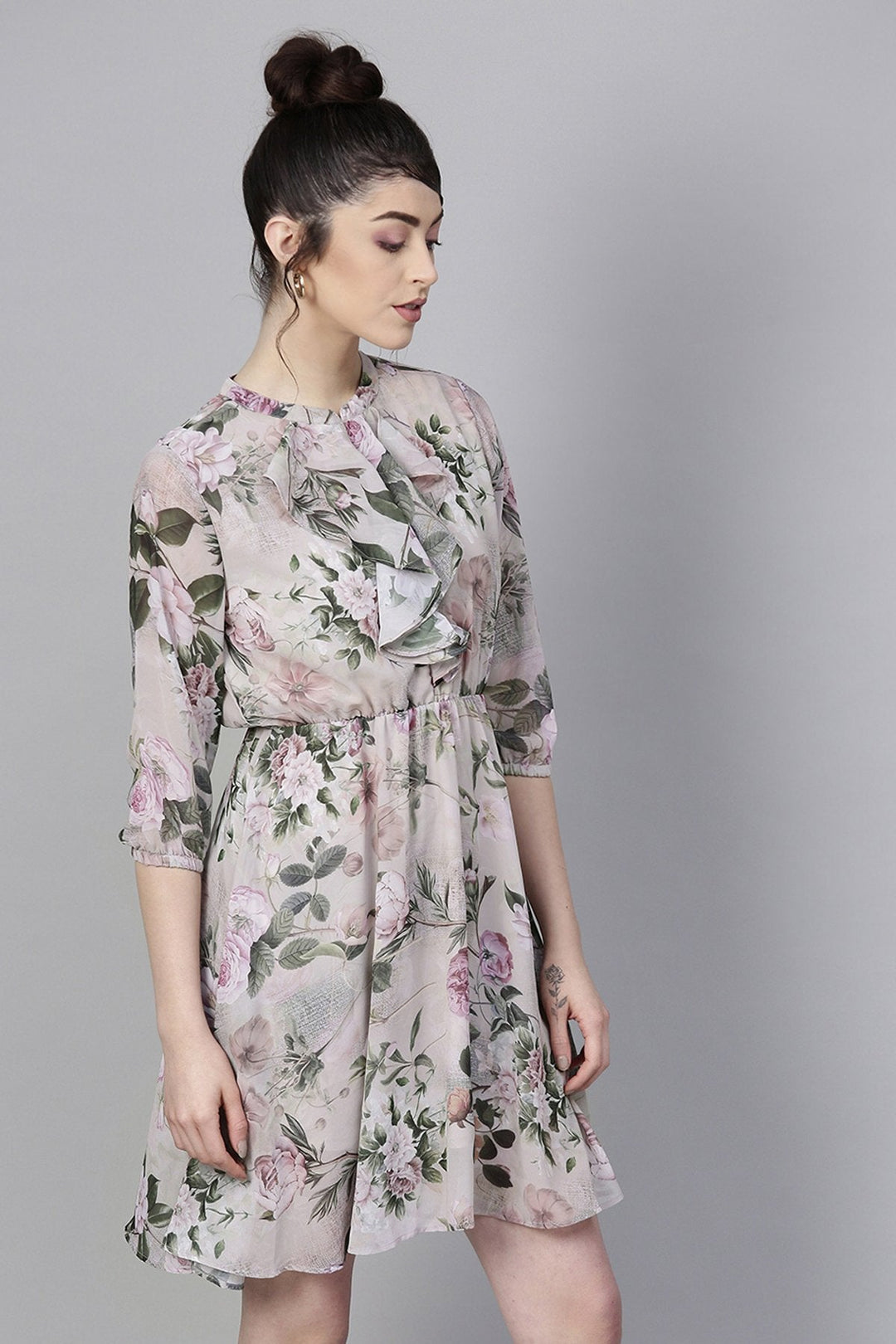 Women's Pista Green Floral Skater Dress - SASSAFRAS