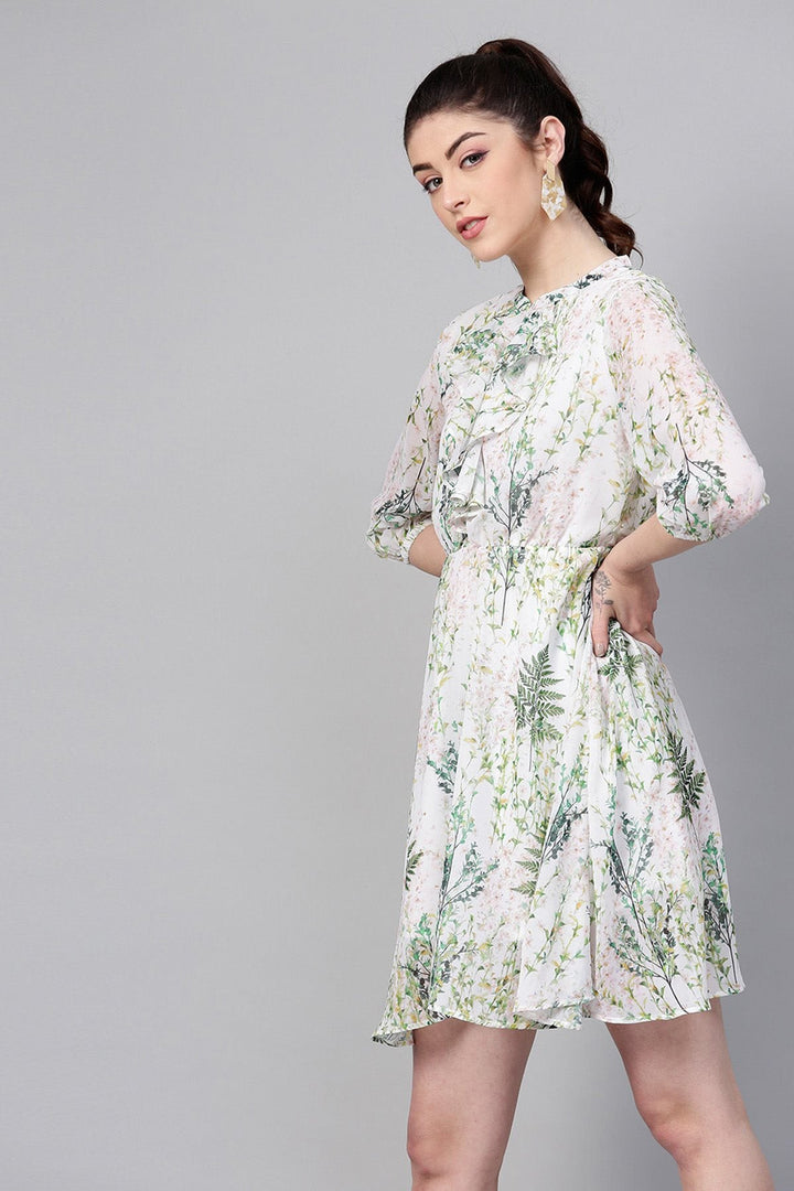 Women's Off-White Floral Skater Dress - SASSAFRAS