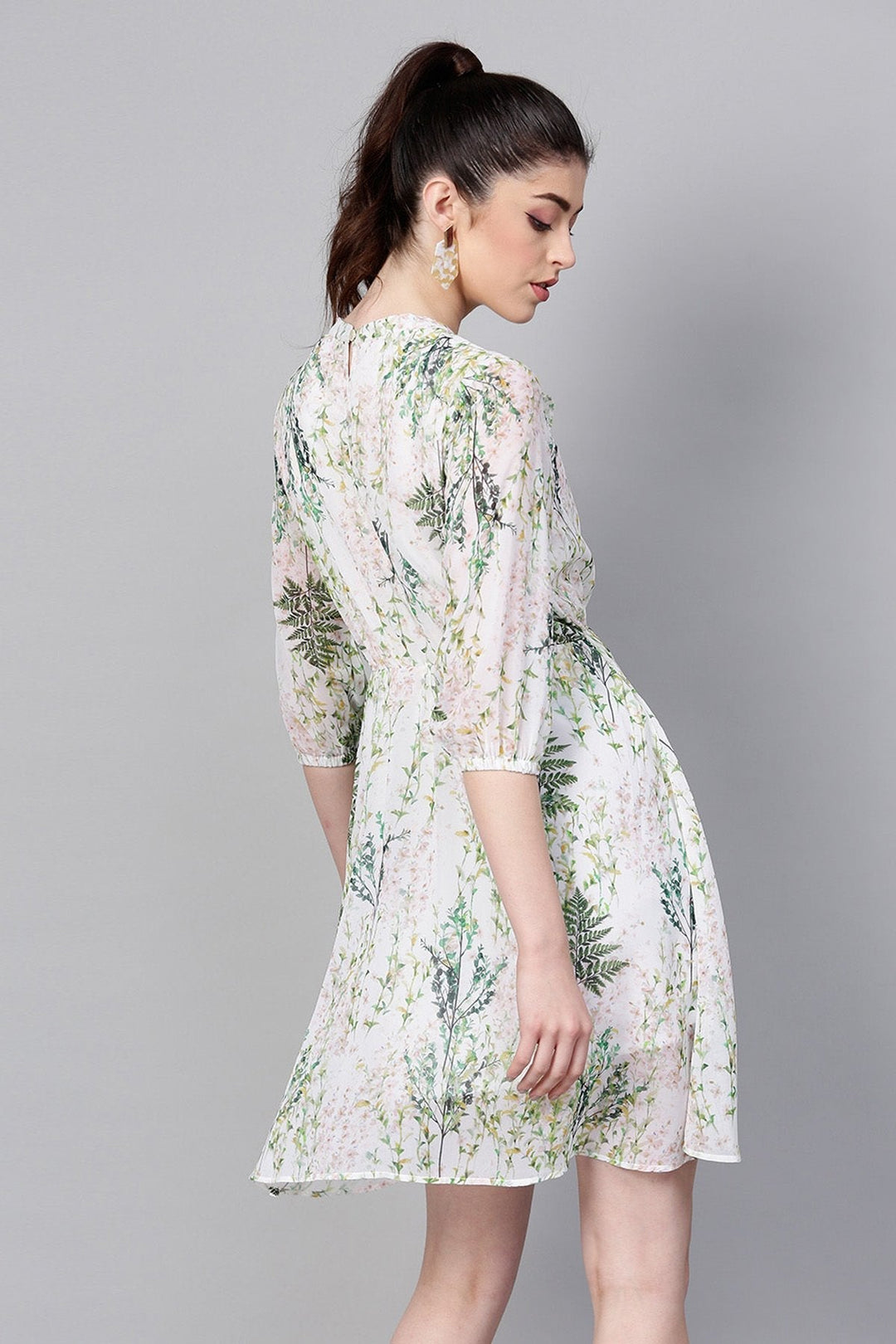 Women's Off-White Floral Skater Dress - SASSAFRAS