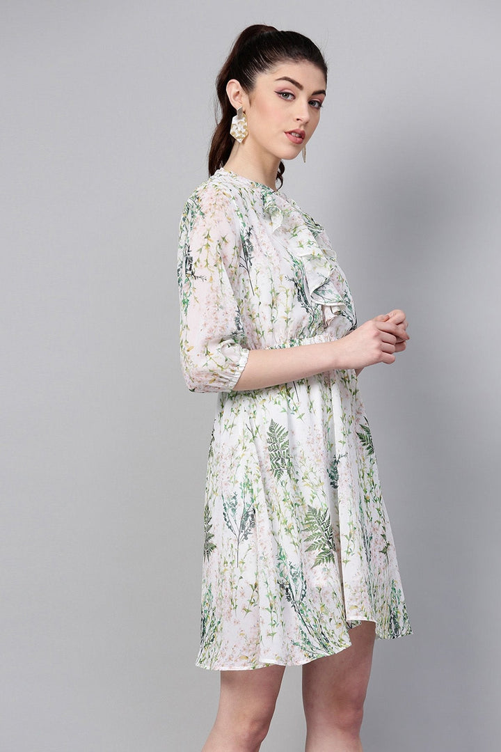 Women's Off-White Floral Skater Dress - SASSAFRAS