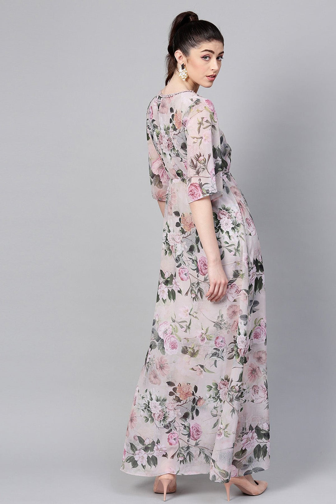 Women's Pista Green Floral V-Neck Maxi - SASSAFRAS