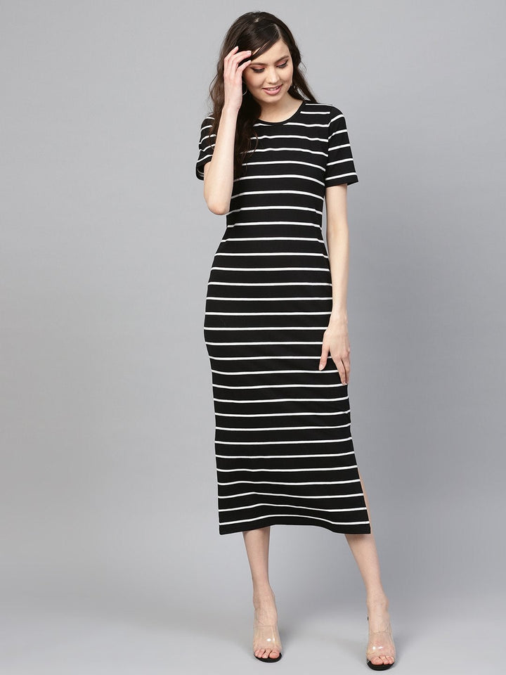 Women's Black White Stripe Maxi - SASSAFRAS