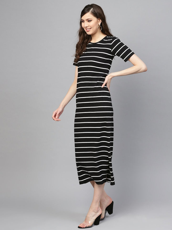 Women's Black White Stripe Maxi - SASSAFRAS