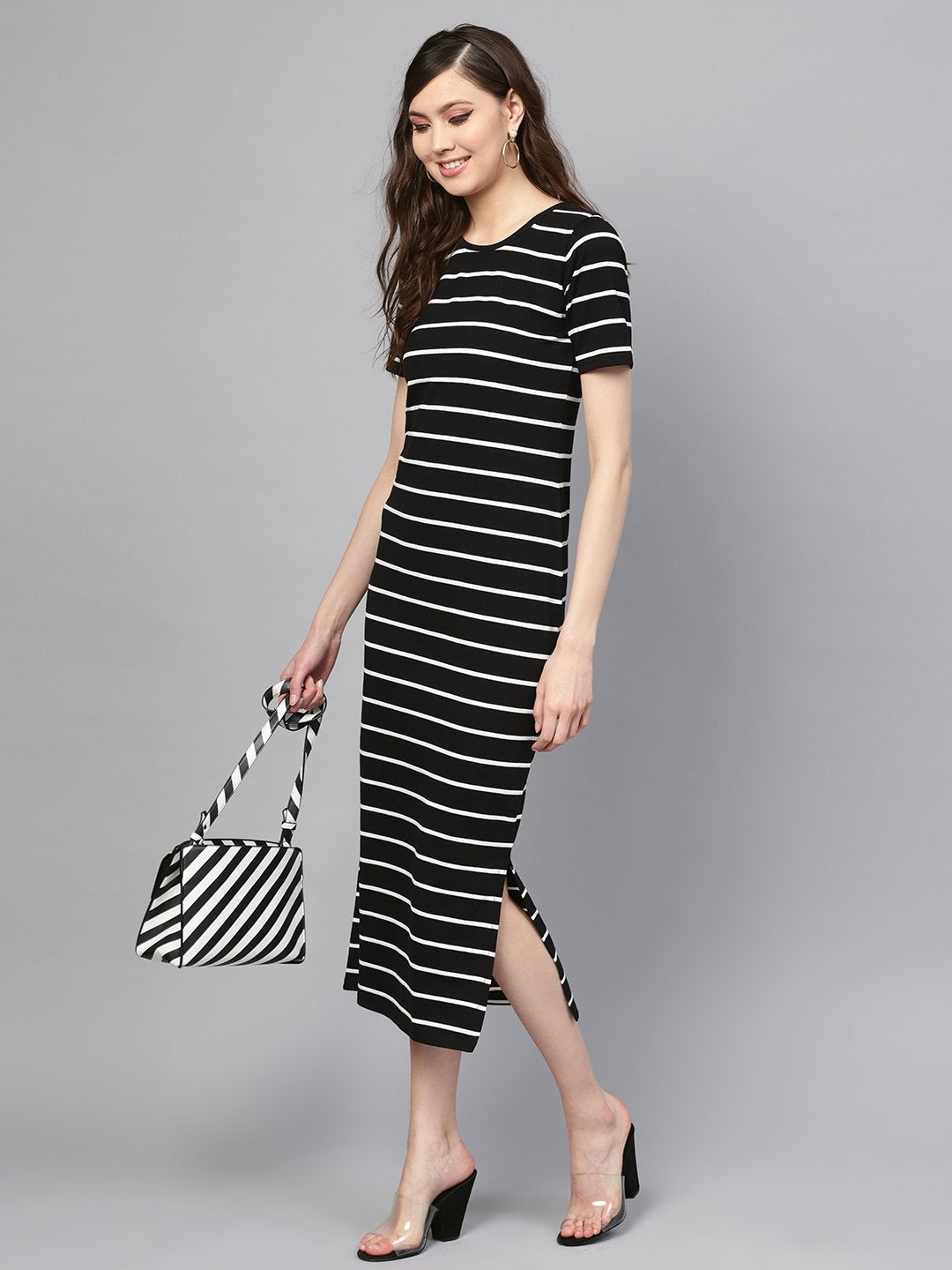 Women's Black White Stripe Maxi - SASSAFRAS