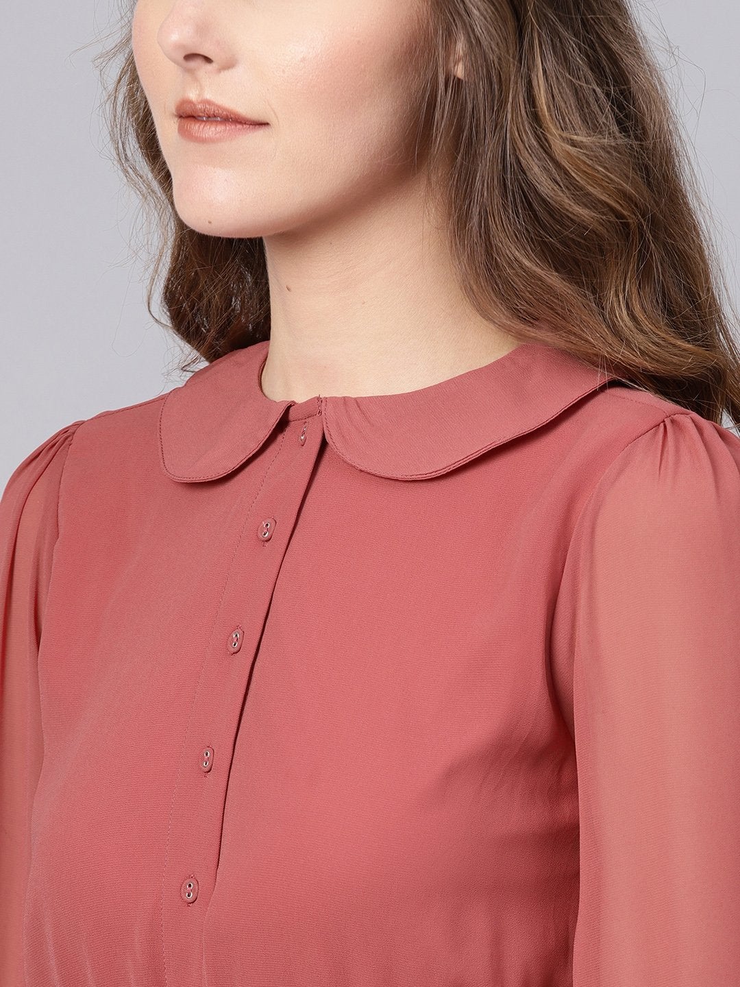 Women's Rose Pink Peterpan Belted Pleated Midi Dress - SASSAFRAS