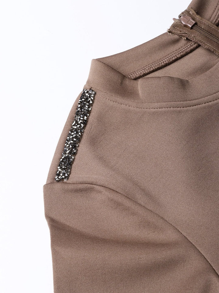 Women's Brown Metal Trim Bodycon Dress - SASSAFRAS