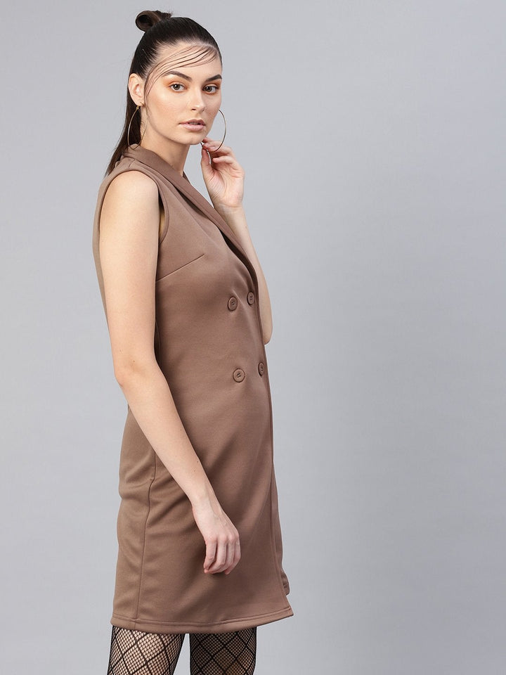 Women's Brown Sleeveless Blazer Dress - SASSAFRAS