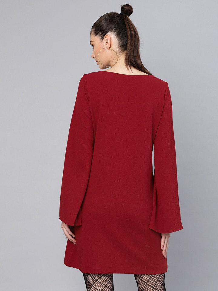Women's Maroon Cape Sleeves Shift Dress - SASSAFRAS