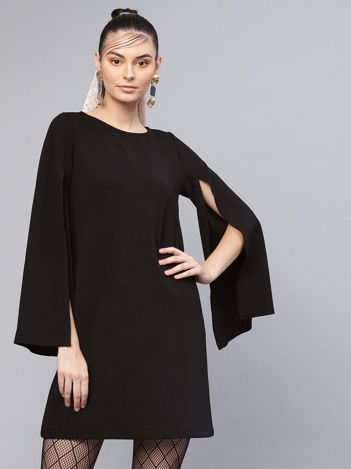 Women's Black Cape Sleeves Shift Dress - SASSAFRAS