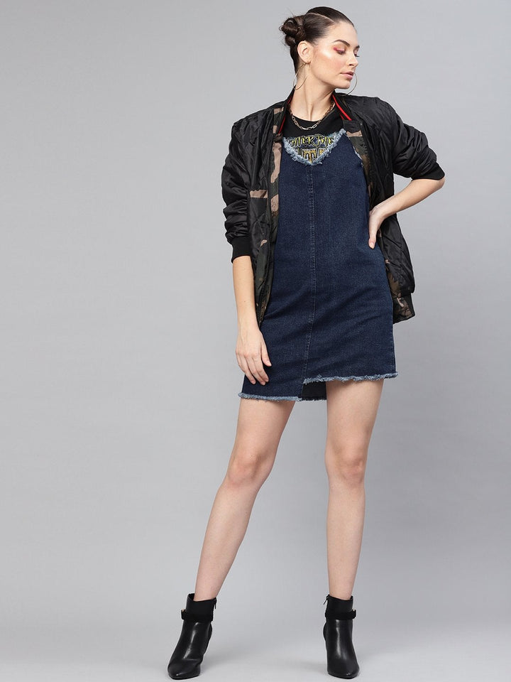 Women's Navy Denim Short Slip Dress - SASSAFRAS