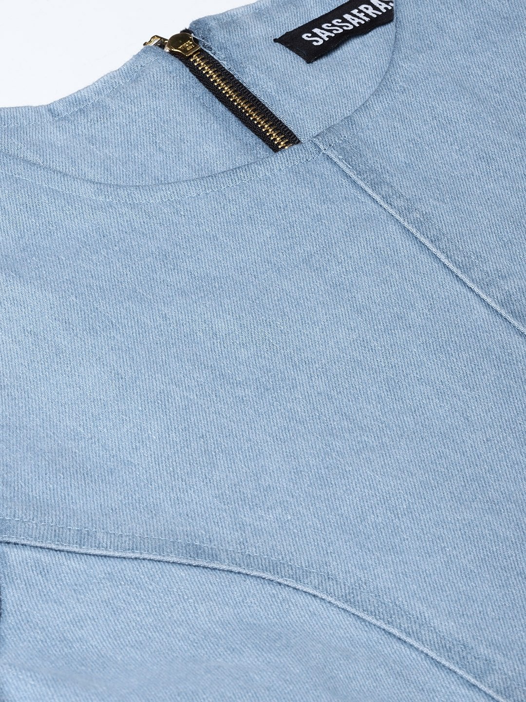 Women's Light Blue Denim Shift Dress - SASSAFRAS