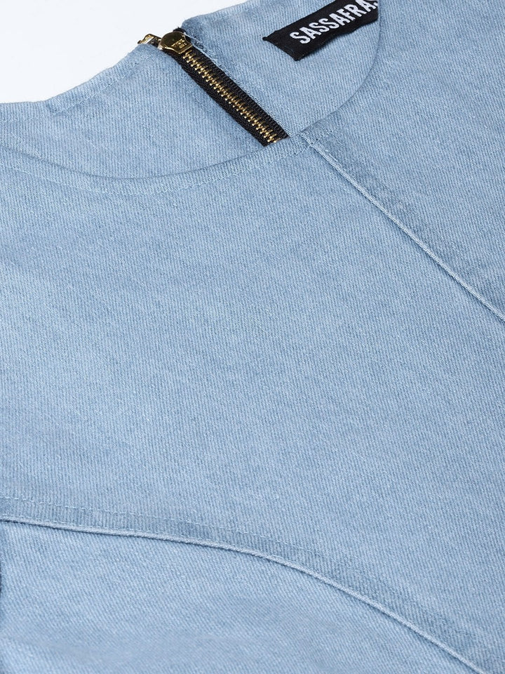Women's Light Blue Denim Shift Dress - SASSAFRAS