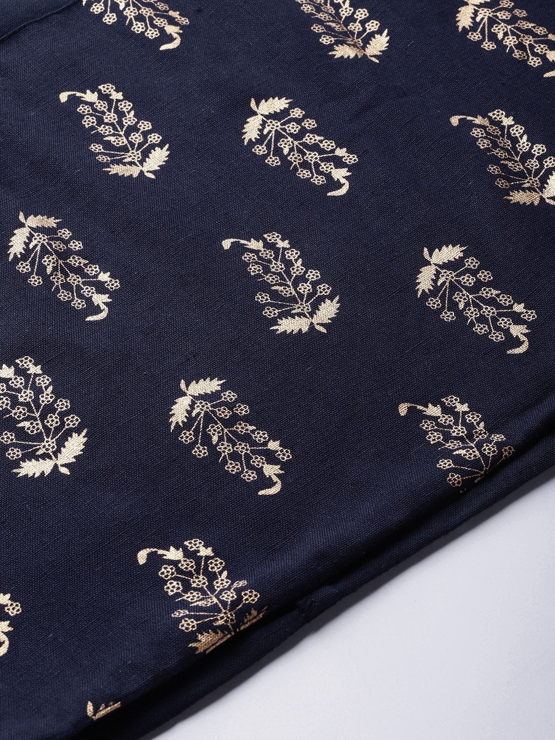 Women's Navy Foil Printed Gathered Dress - SASSAFRAS