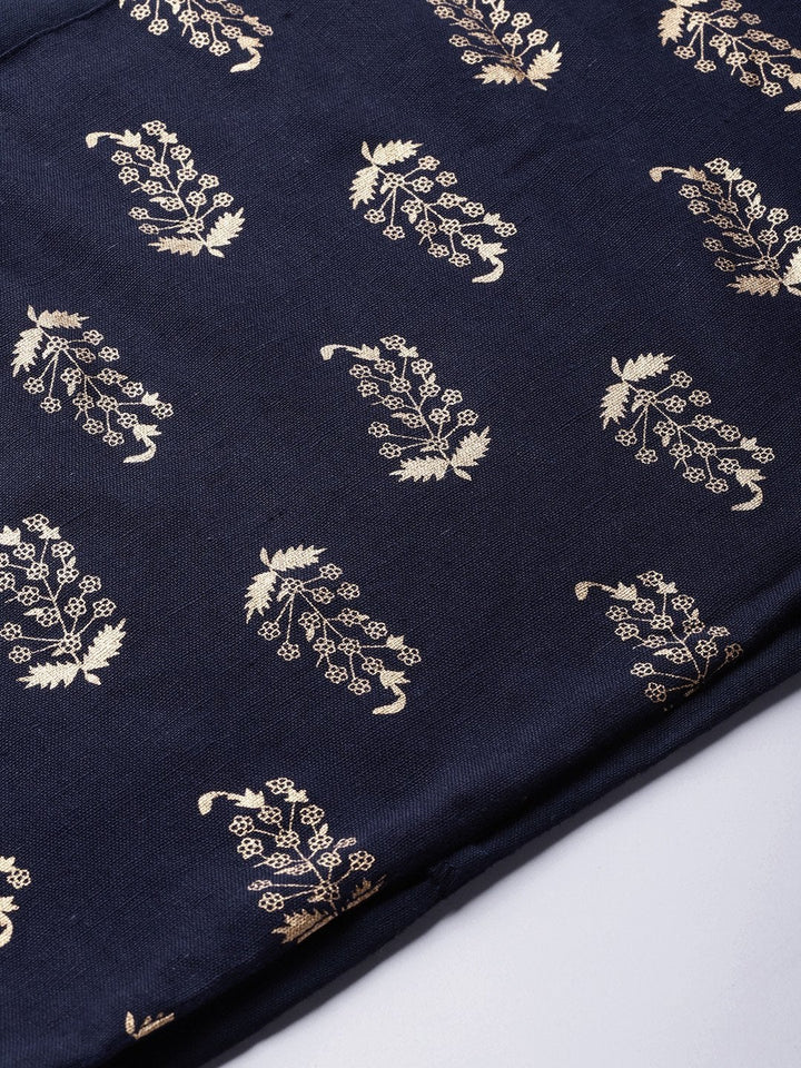 Women's Navy Foil Printed Gathered Dress - SASSAFRAS