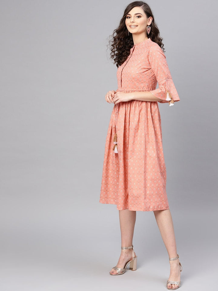 Women's Peach Foil Drawstring Dress - SASSAFRAS